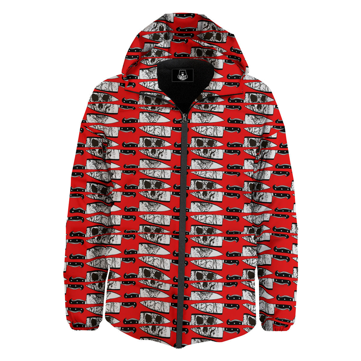 Knife And Skull Red Print Pattern Down Jacket-grizzshop