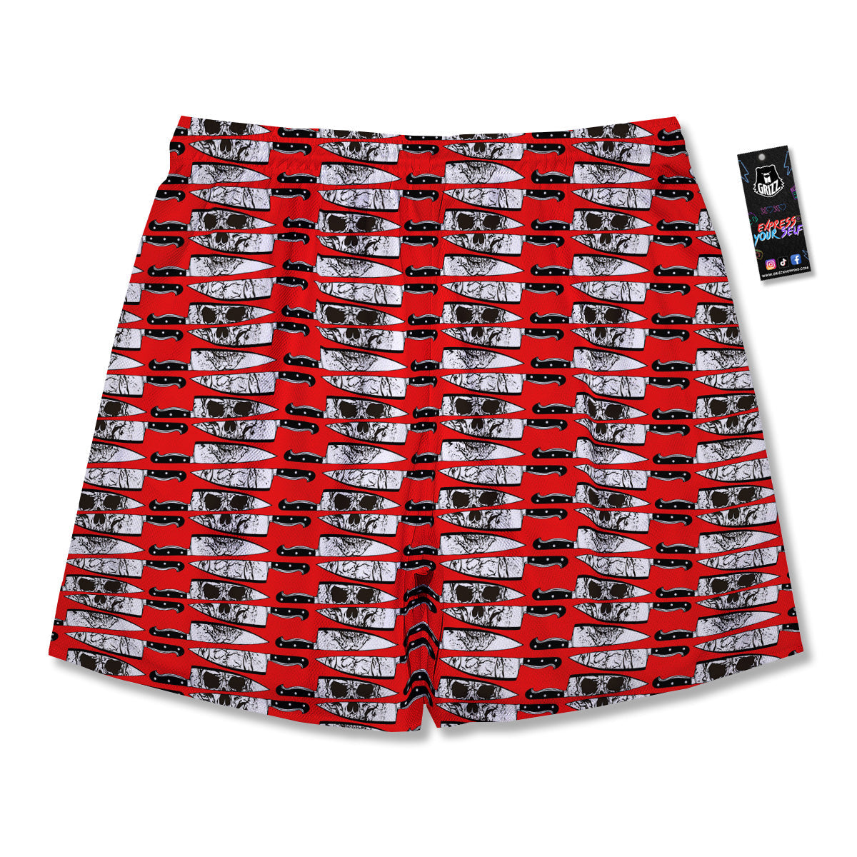 Knife And Skull Red Print Pattern Men's Running Shorts-grizzshop