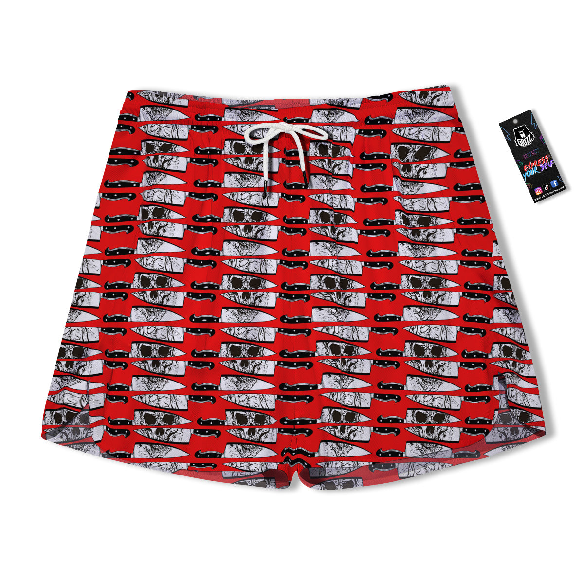 Knife And Skull Red Print Pattern Men's Running Shorts-grizzshop