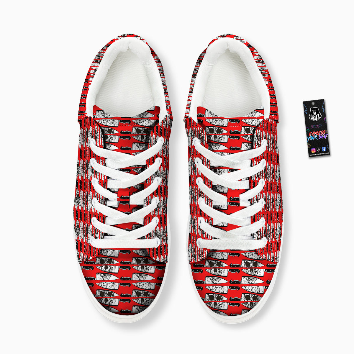 Knife And Skull Red Print Pattern Platform Shoes-grizzshop