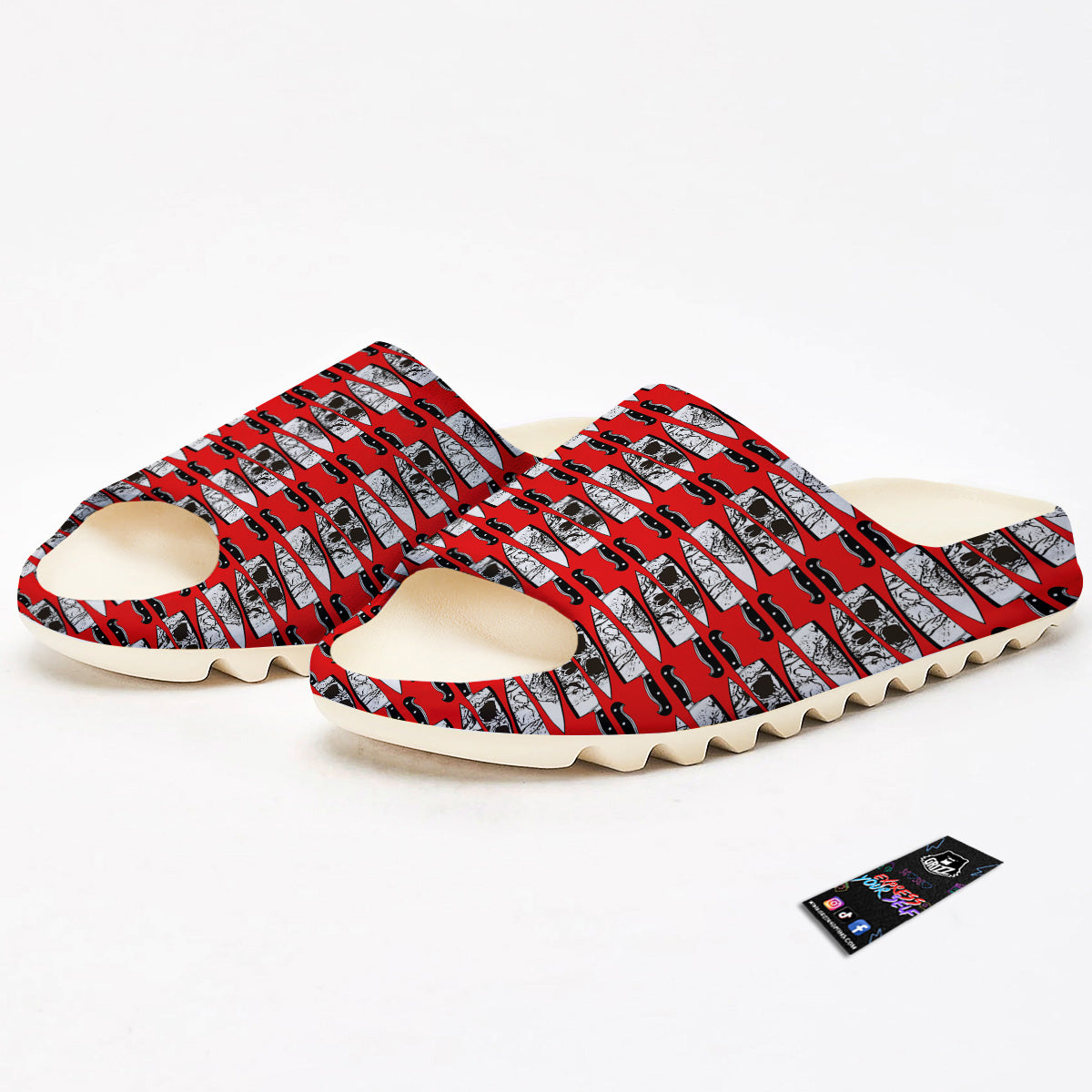 Knife And Skull Red Print Pattern Sandals-grizzshop