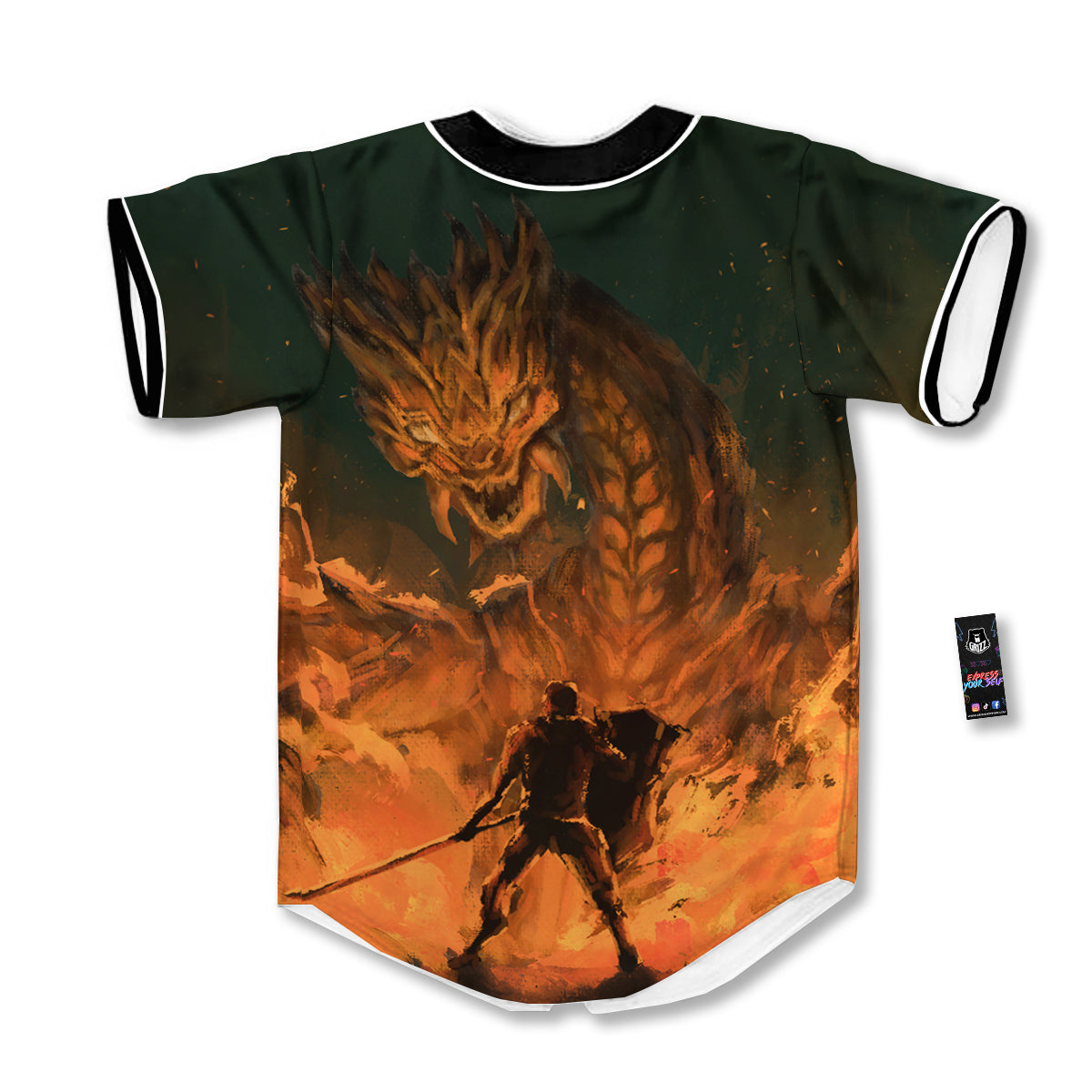 Knight Fight With Dragon Print Baseball Jersey-grizzshop
