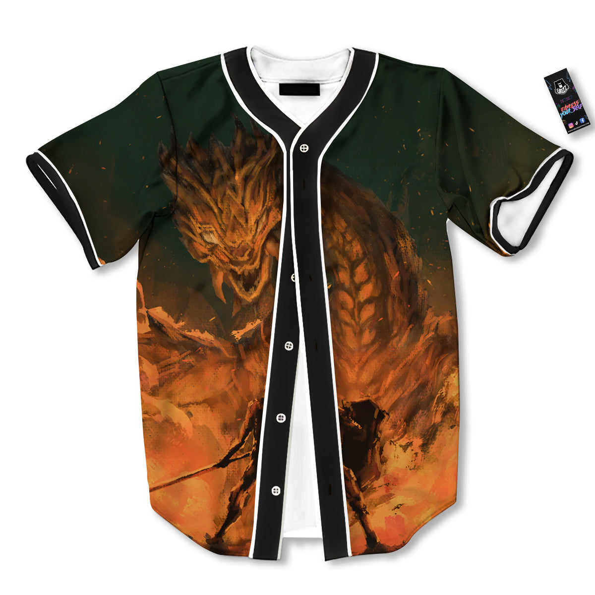 Knight Fight With Dragon Print Baseball Jersey-grizzshop