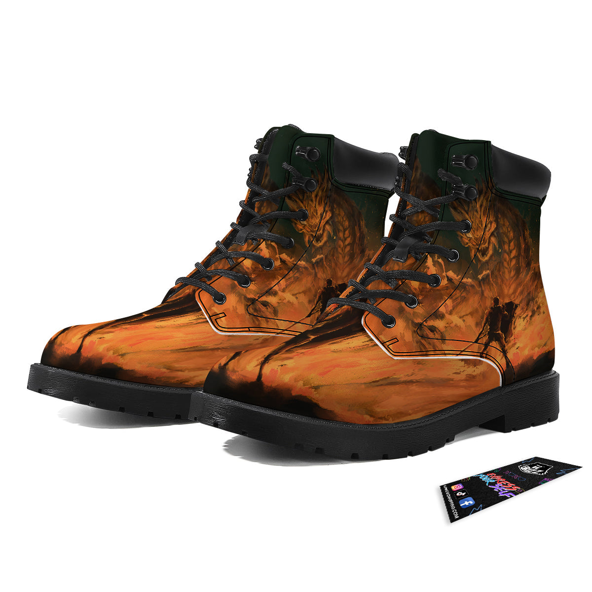 Knight Fight With Dragon Print Boots-grizzshop