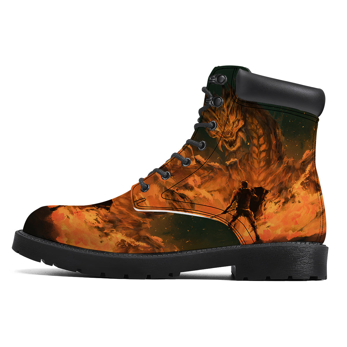 Knight Fight With Dragon Print Boots-grizzshop