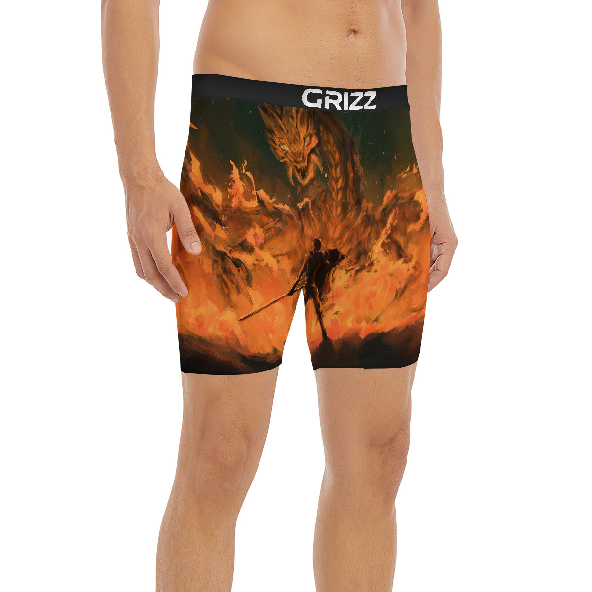 Knight Fight With Dragon Print Boxer Briefs-grizzshop