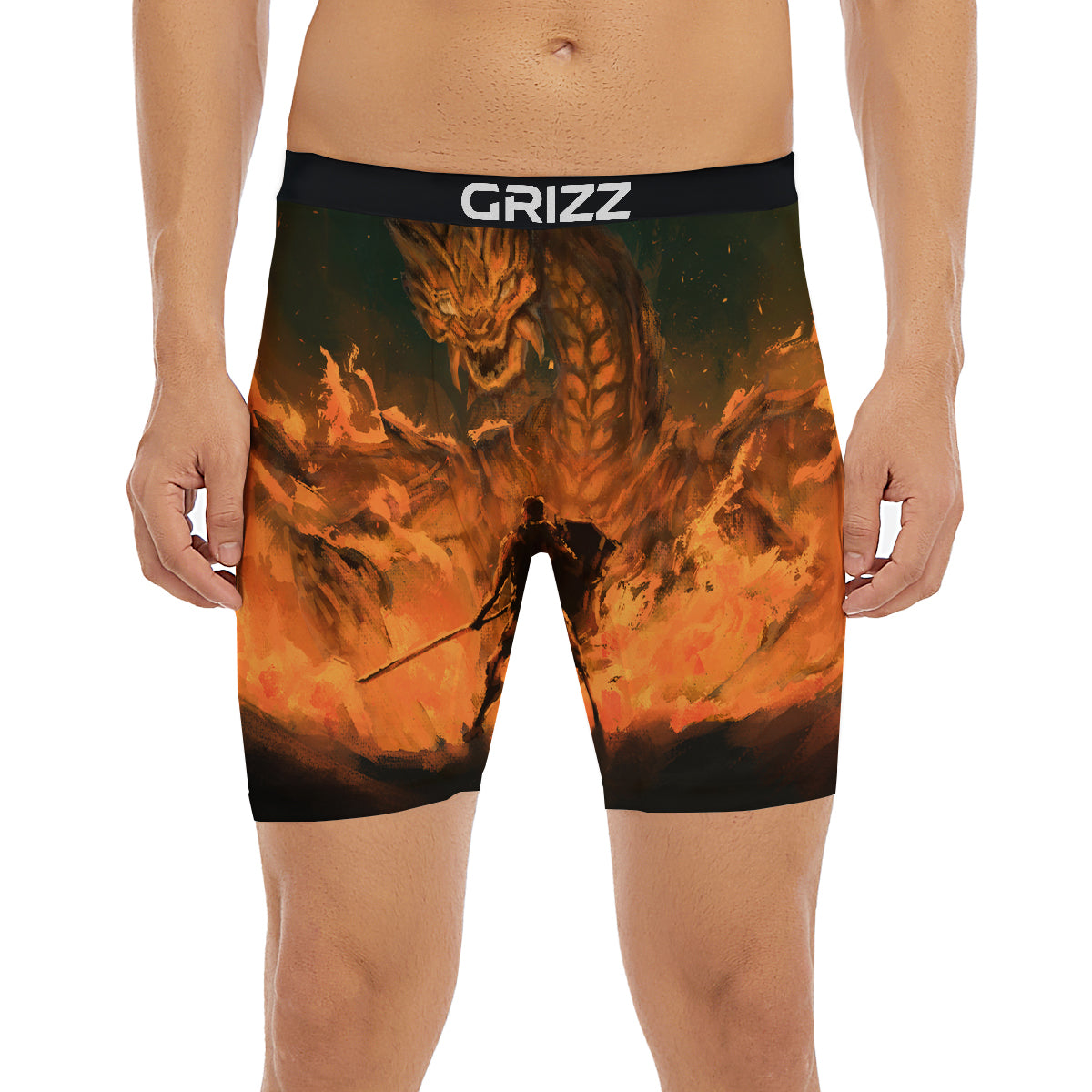 Knight Fight With Dragon Print Boxer Briefs-grizzshop