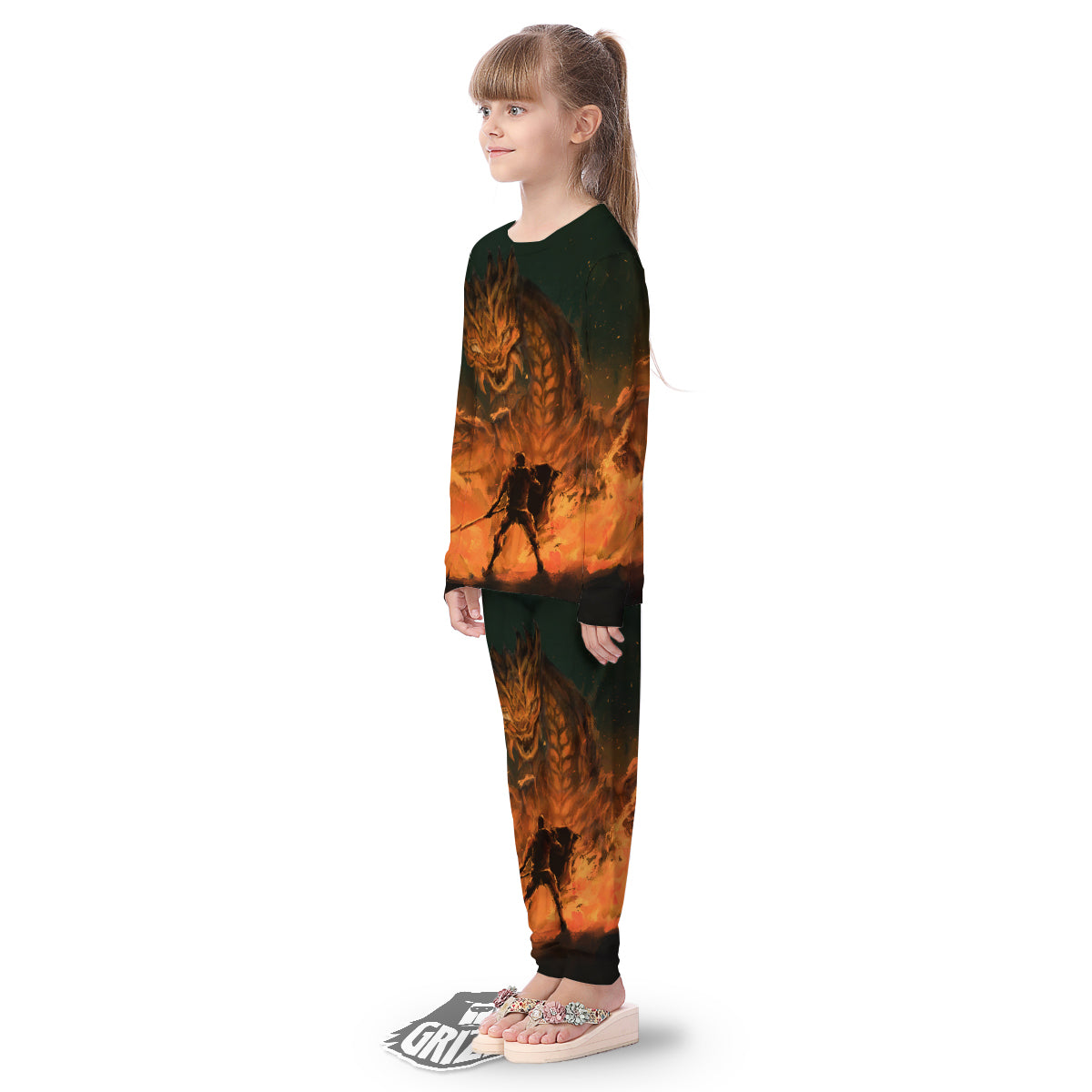 Knight Fight With Dragon Print Kid's Pajamas-grizzshop