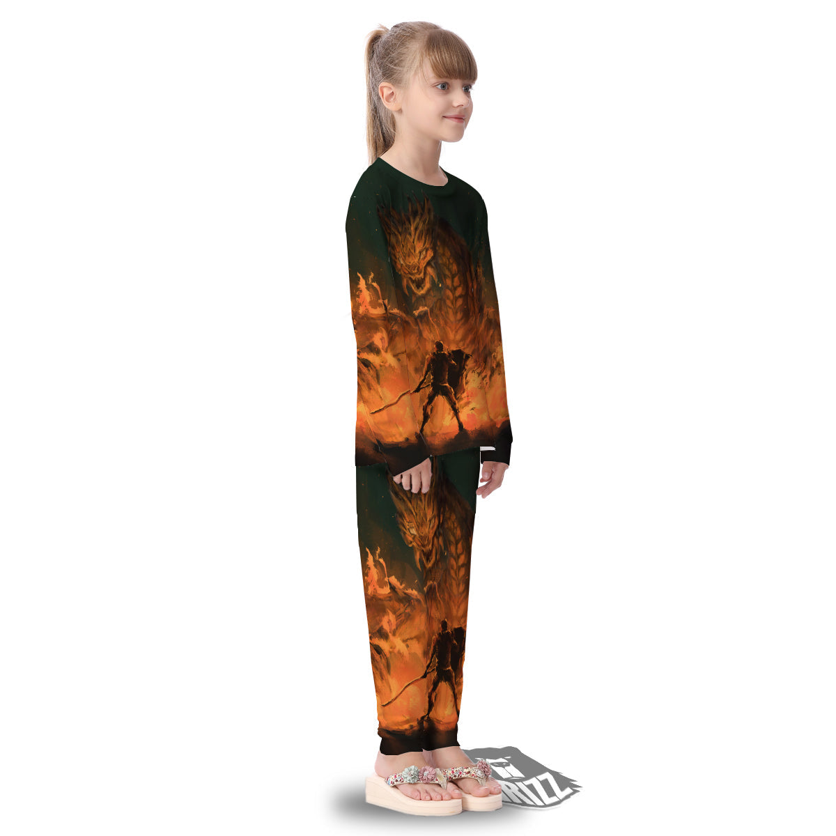 Knight Fight With Dragon Print Kid's Pajamas-grizzshop