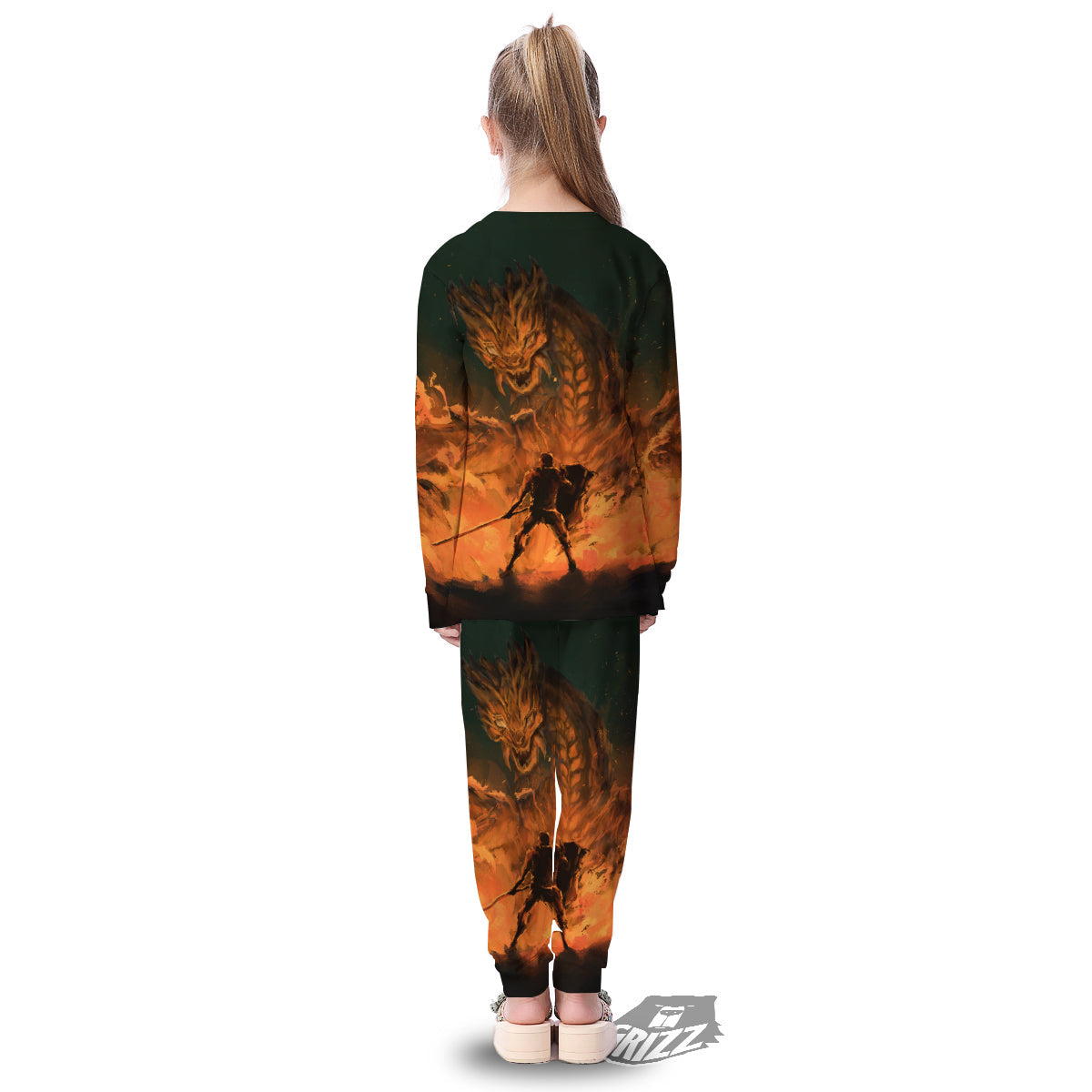 Knight Fight With Dragon Print Kid's Pajamas-grizzshop