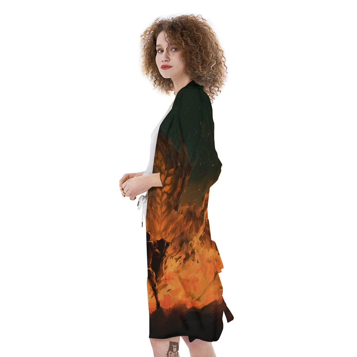 Knight Fight With Dragon Print Kimono-grizzshop