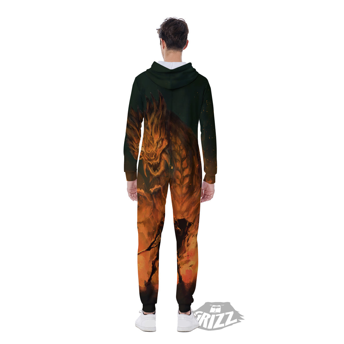Knight Fight With Dragon Print Men's Jumpsuit-grizzshop