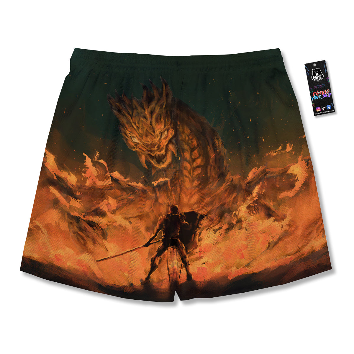 Knight Fight With Dragon Print Men's Running Shorts-grizzshop
