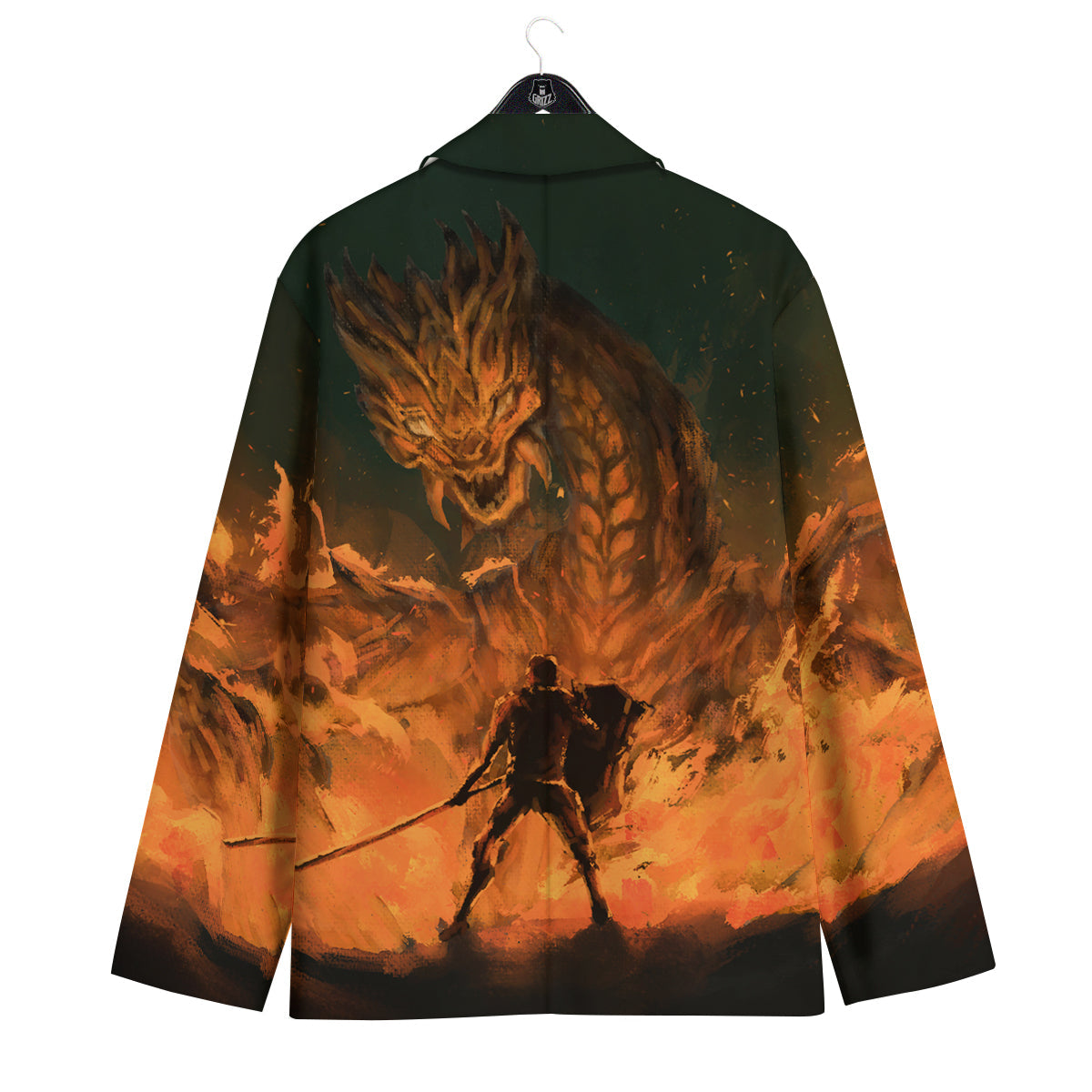 Knight Fight With Dragon Print Men's Sport Coat-grizzshop