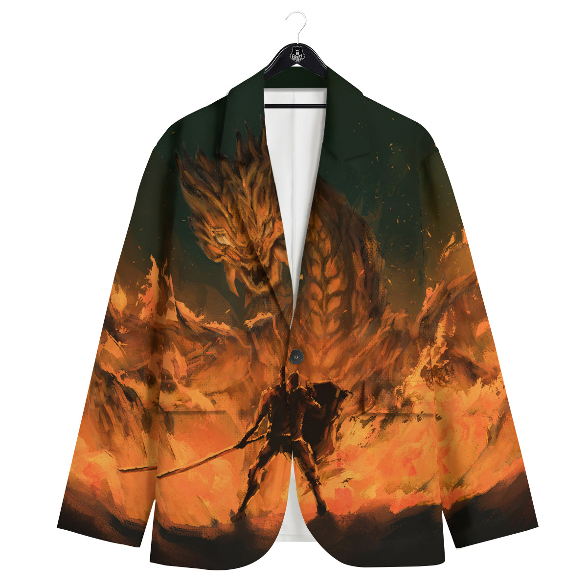 Knight Fight With Dragon Print Men's Sport Coat-grizzshop