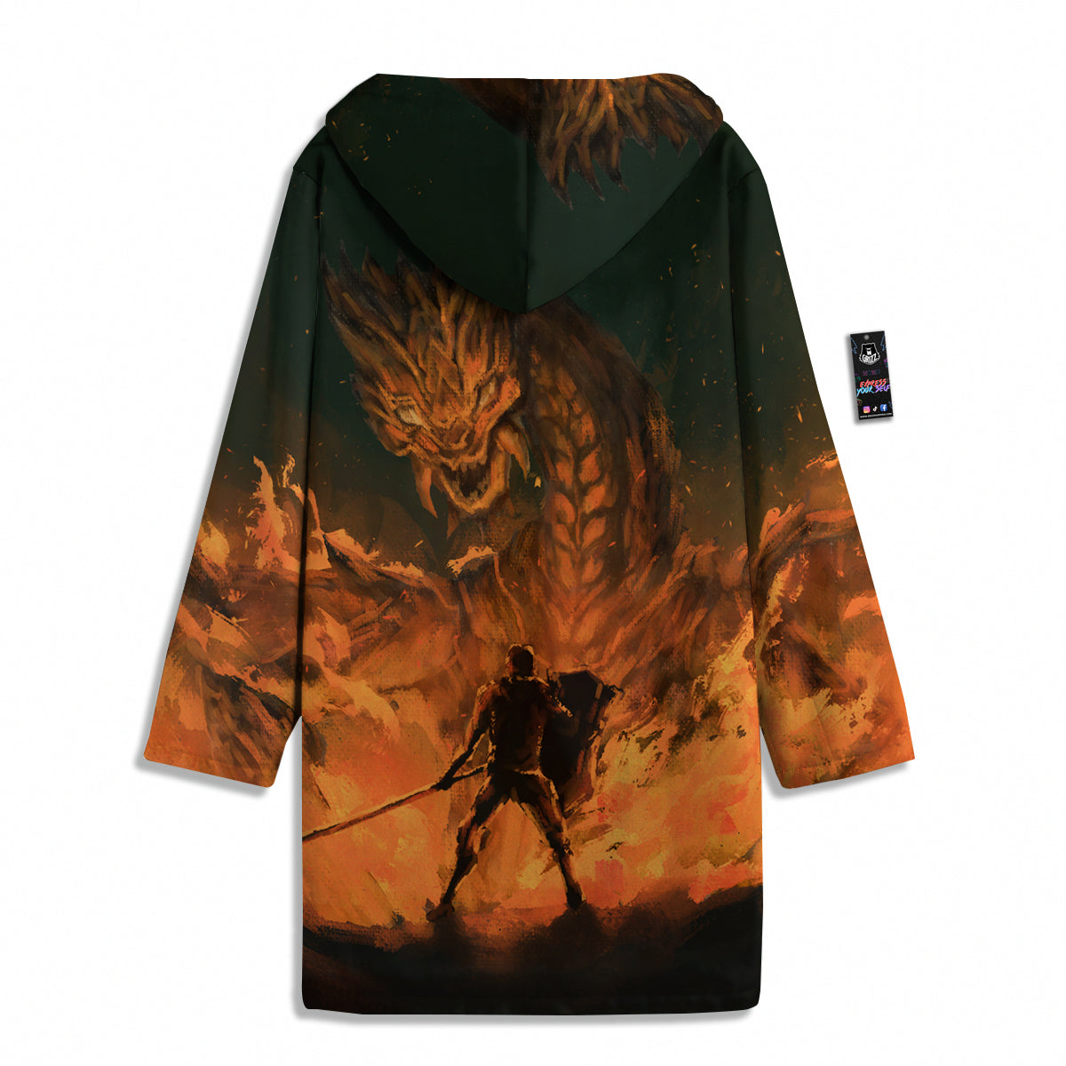 Knight Fight With Dragon Print Men's Windbreaker Jacket-grizzshop