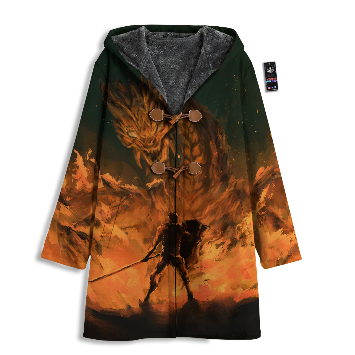 Knight Fight With Dragon Print Men's Windbreaker Jacket-grizzshop