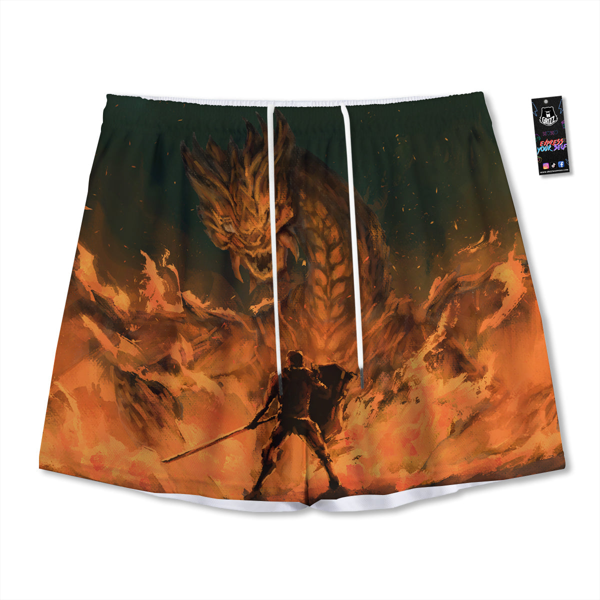 Moon And Gold Sun Print Pattern Mesh Shorts