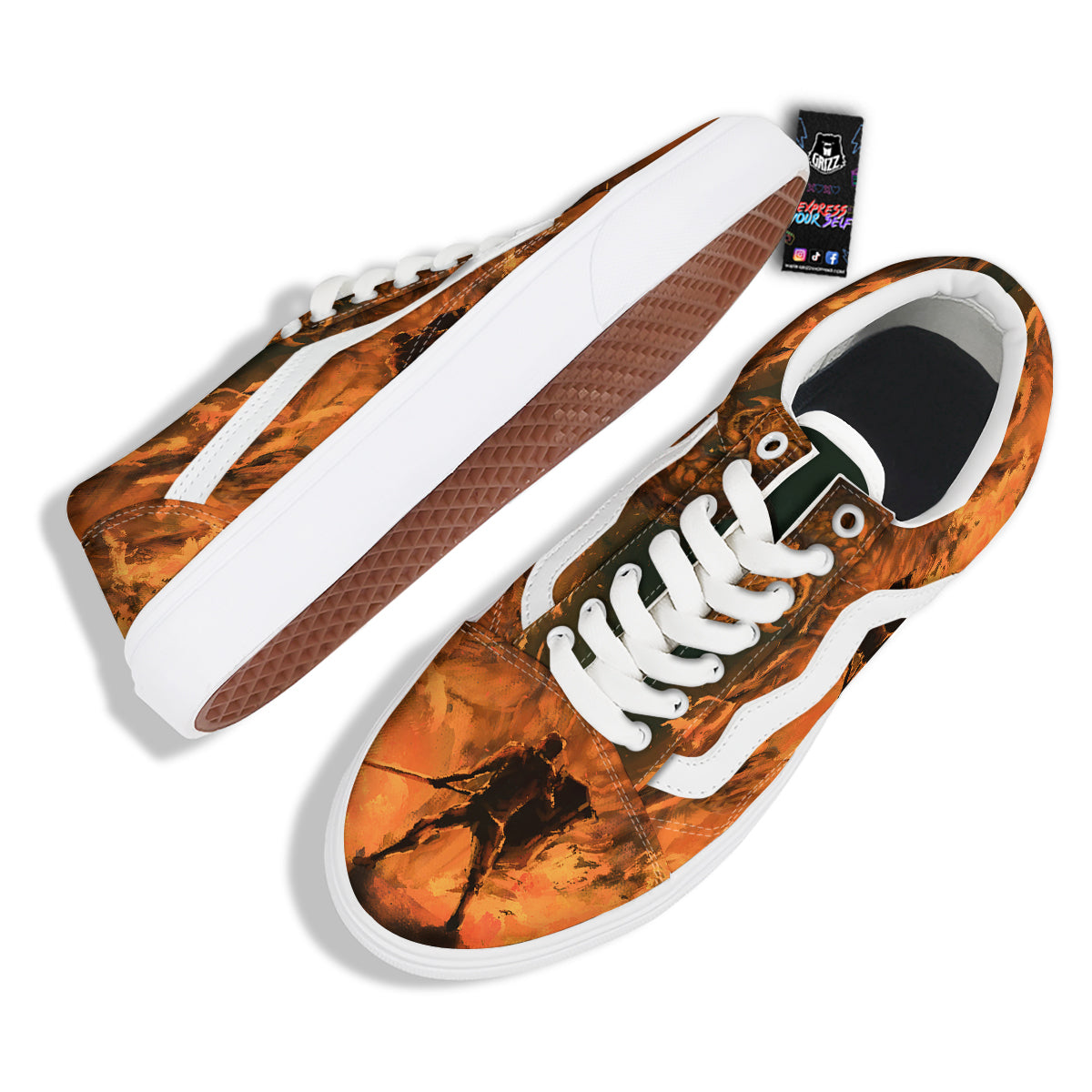 Knight Fight With Dragon Print Skate Shoes-grizzshop