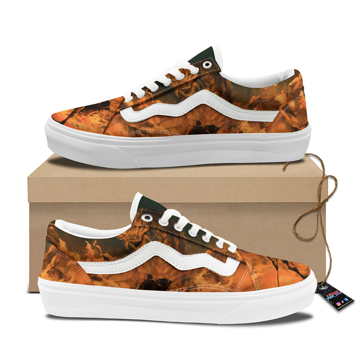 Knight Fight With Dragon Print Skate Shoes-grizzshop
