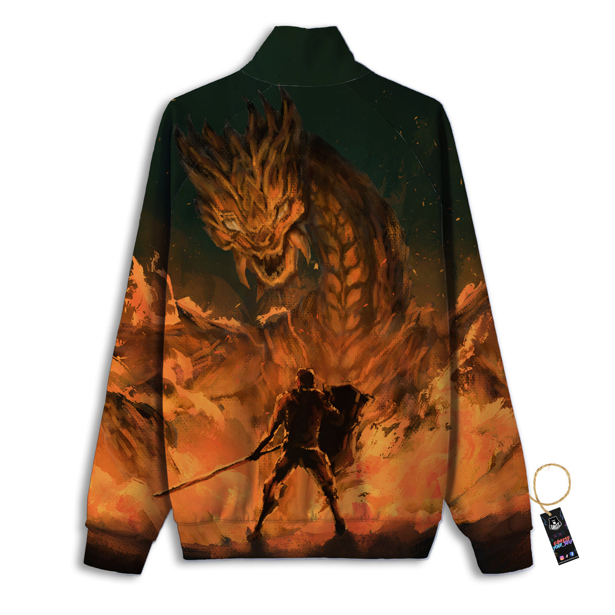 Knight Fight With Dragon Print Track Jacket-grizzshop