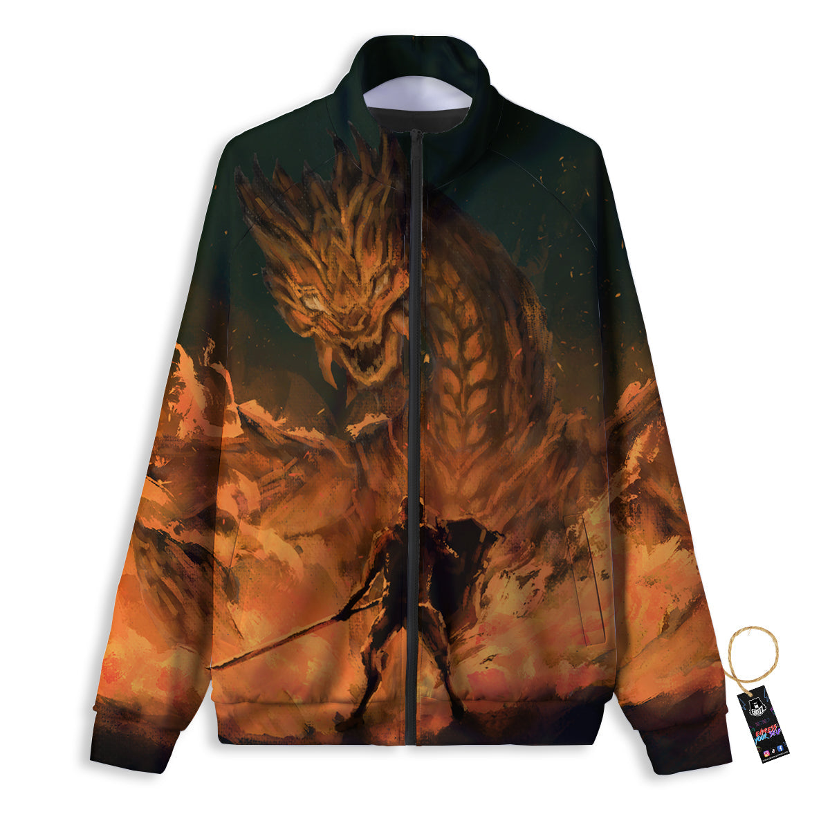 Knight Fight With Dragon Print Track Jacket-grizzshop