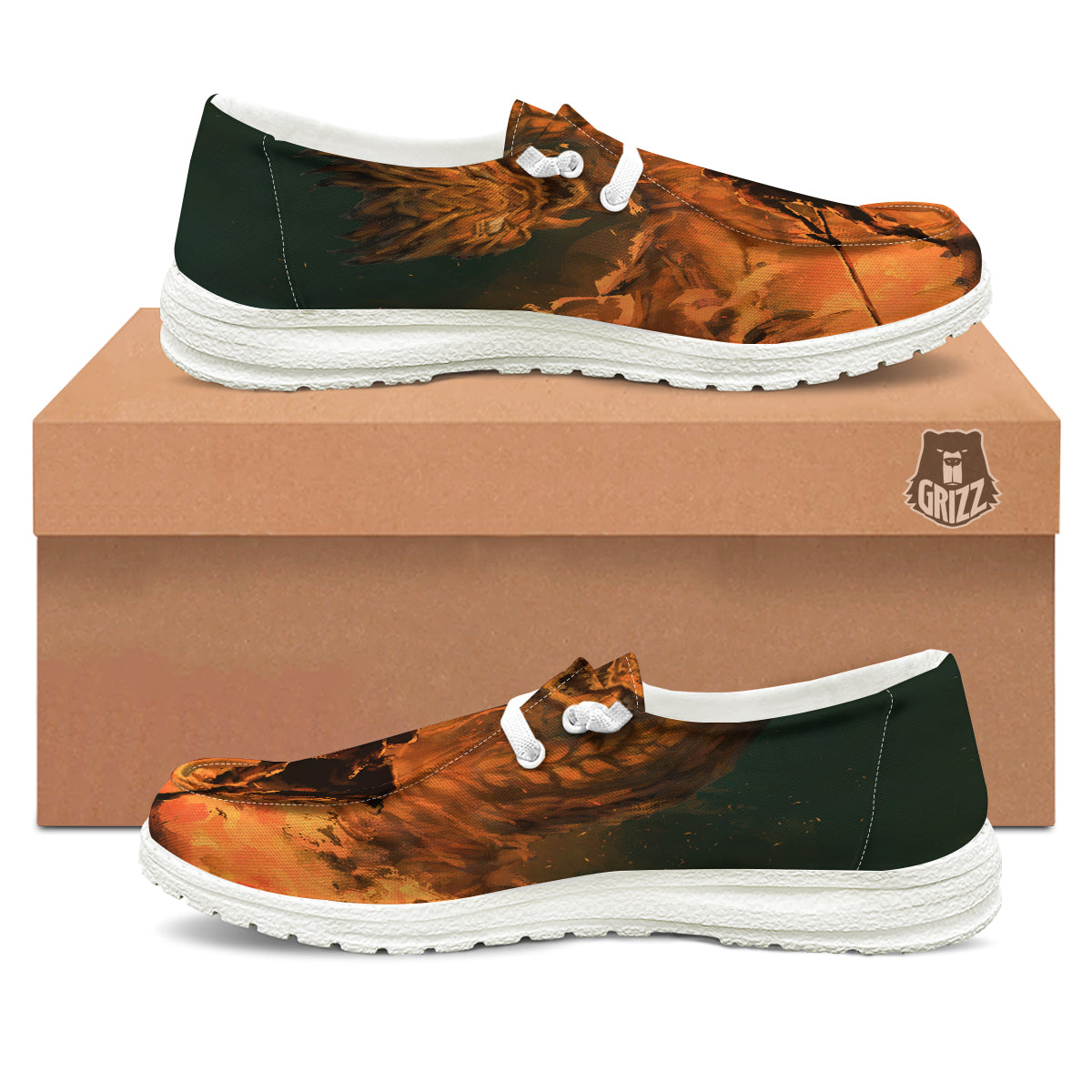 Knight Fight With Dragon Print White Loafers-grizzshop