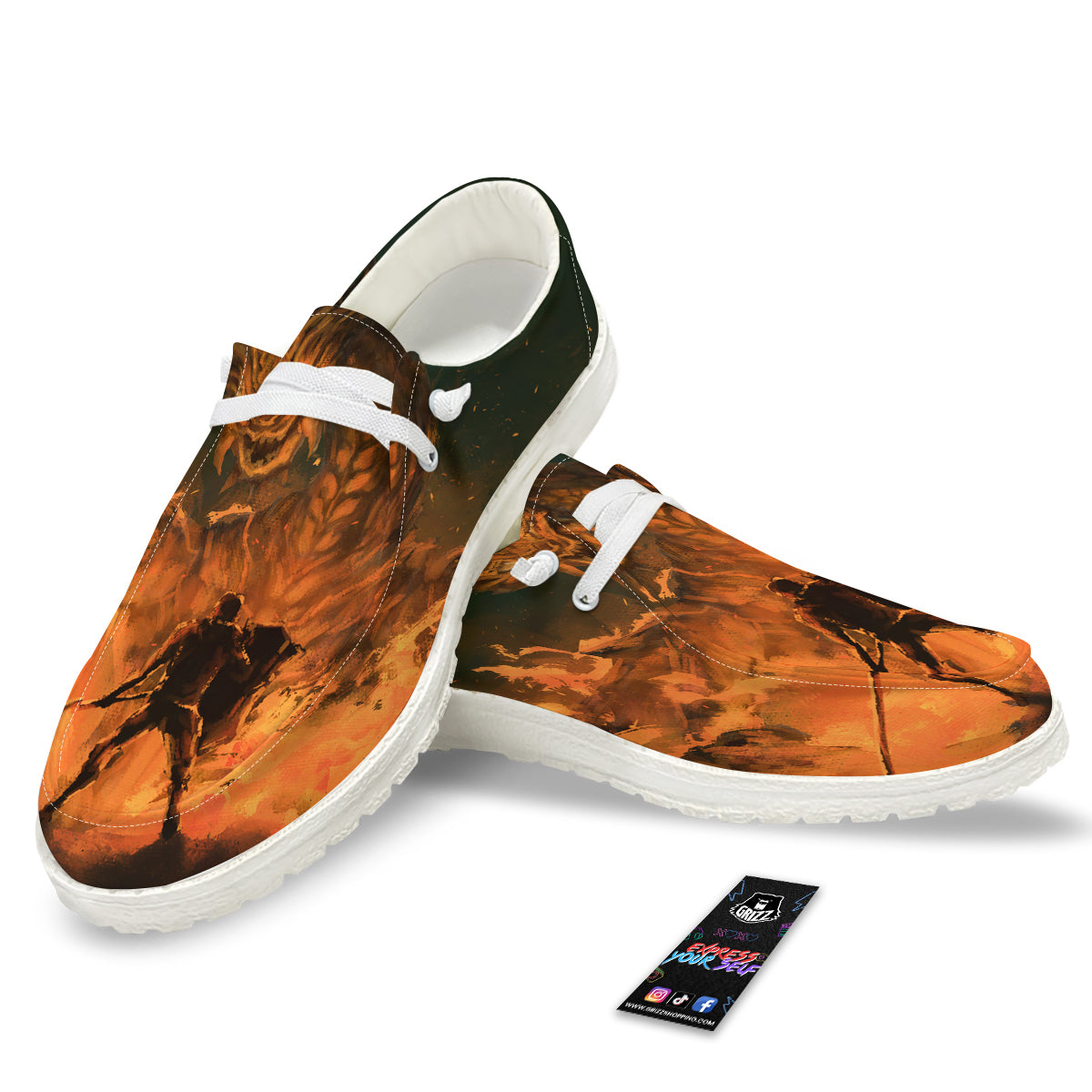 Knight Fight With Dragon Print White Loafers-grizzshop