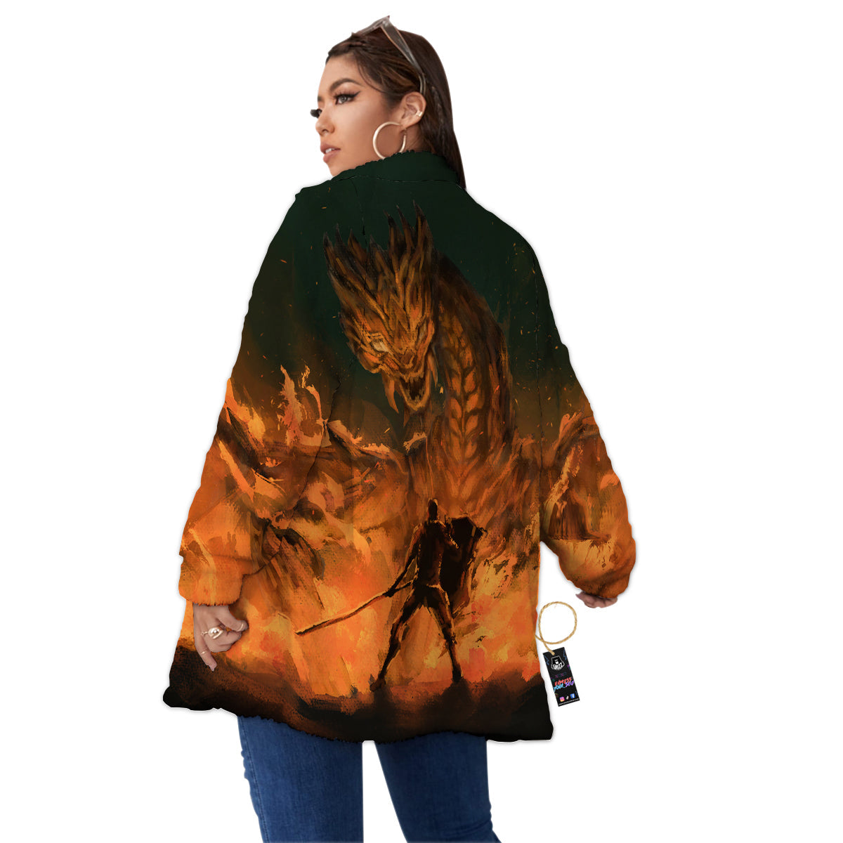 Knight Fight With Dragon Print Women's Sherpa Jacket-grizzshop