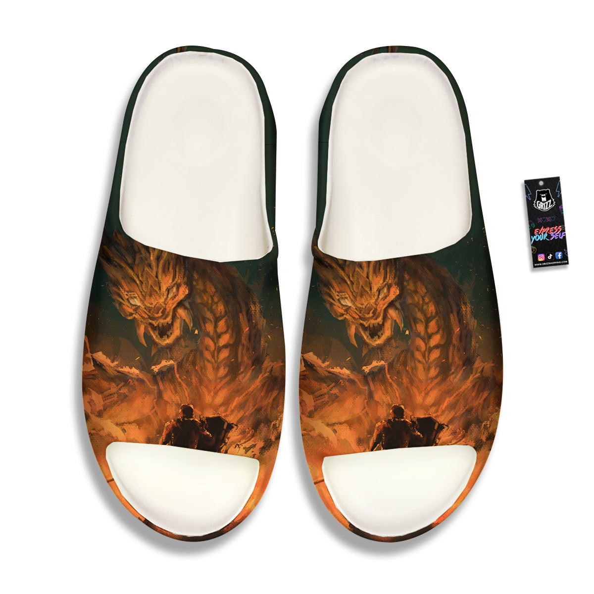 Knight Fight With Dragon Print Sandals-grizzshop
