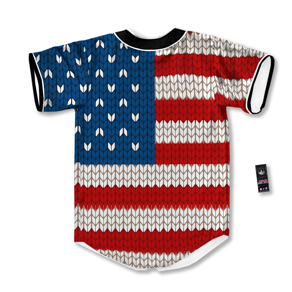 Knitted American Flag Print Baseball Jersey-grizzshop