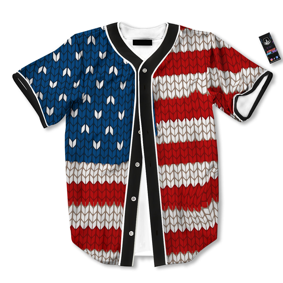 Knitted American Flag Print Baseball Jersey-grizzshop
