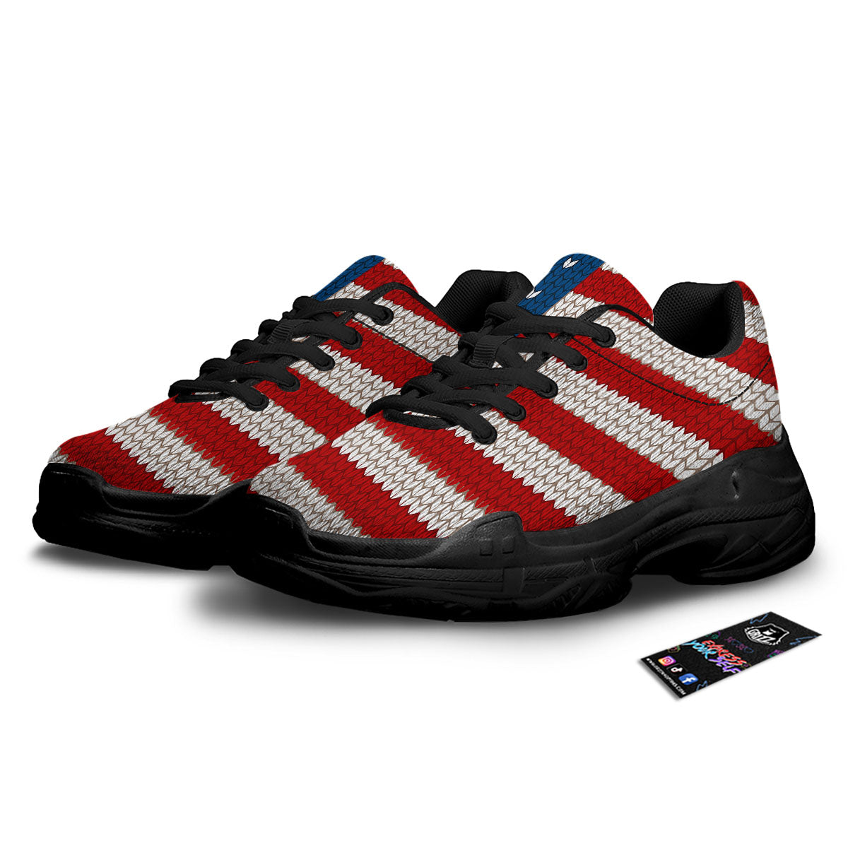 Knitted American Flag Print Black Chunky Shoes-grizzshop