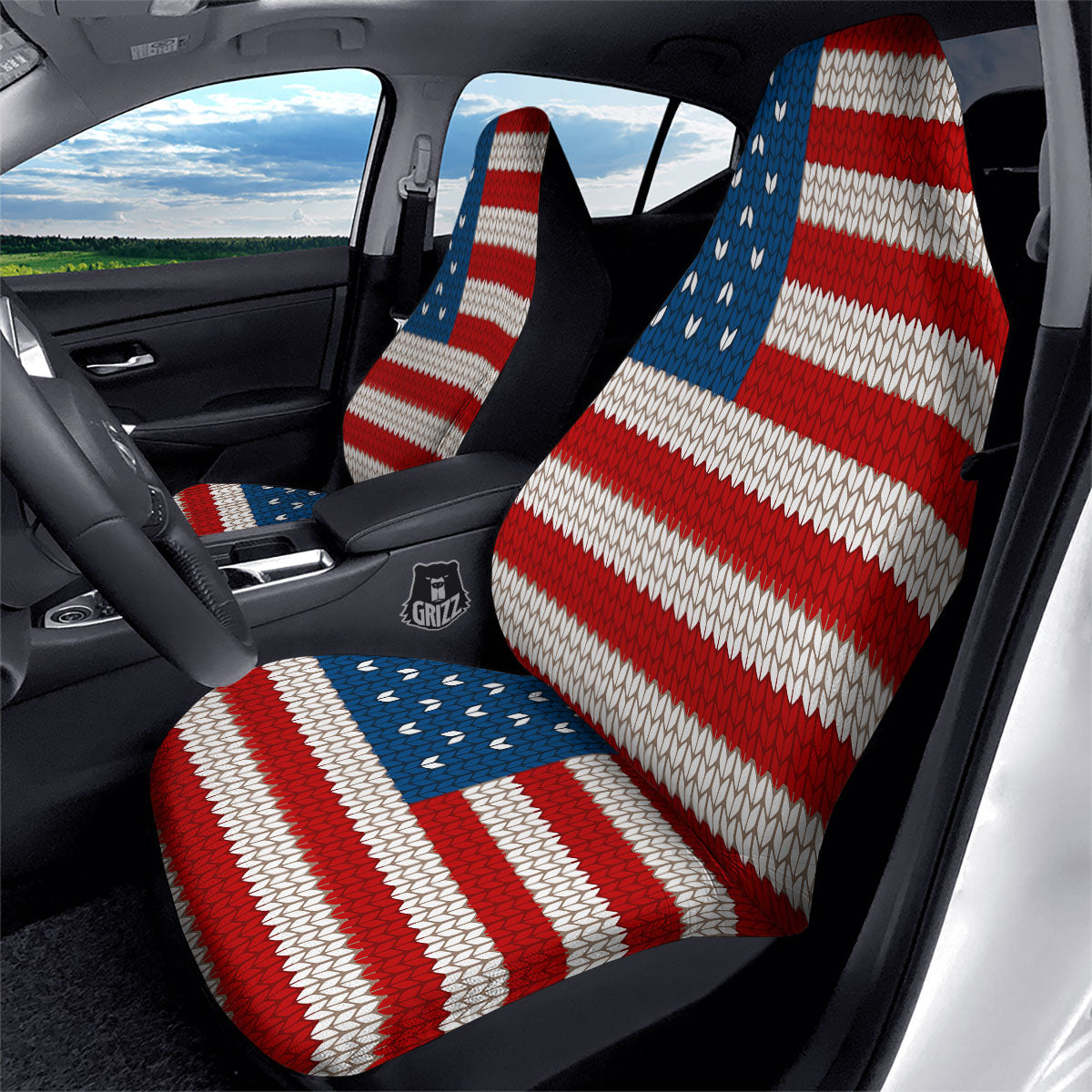 Knitted American Flag Print Car Seat Covers-grizzshop