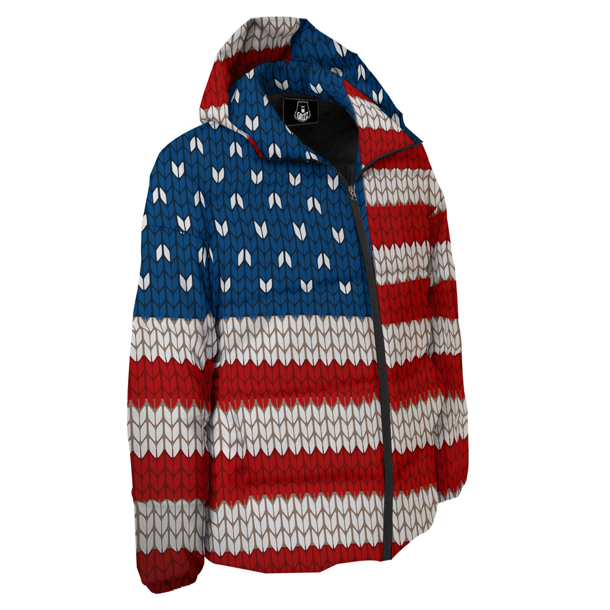 Knitted American Flag Print Down Jacket-grizzshop