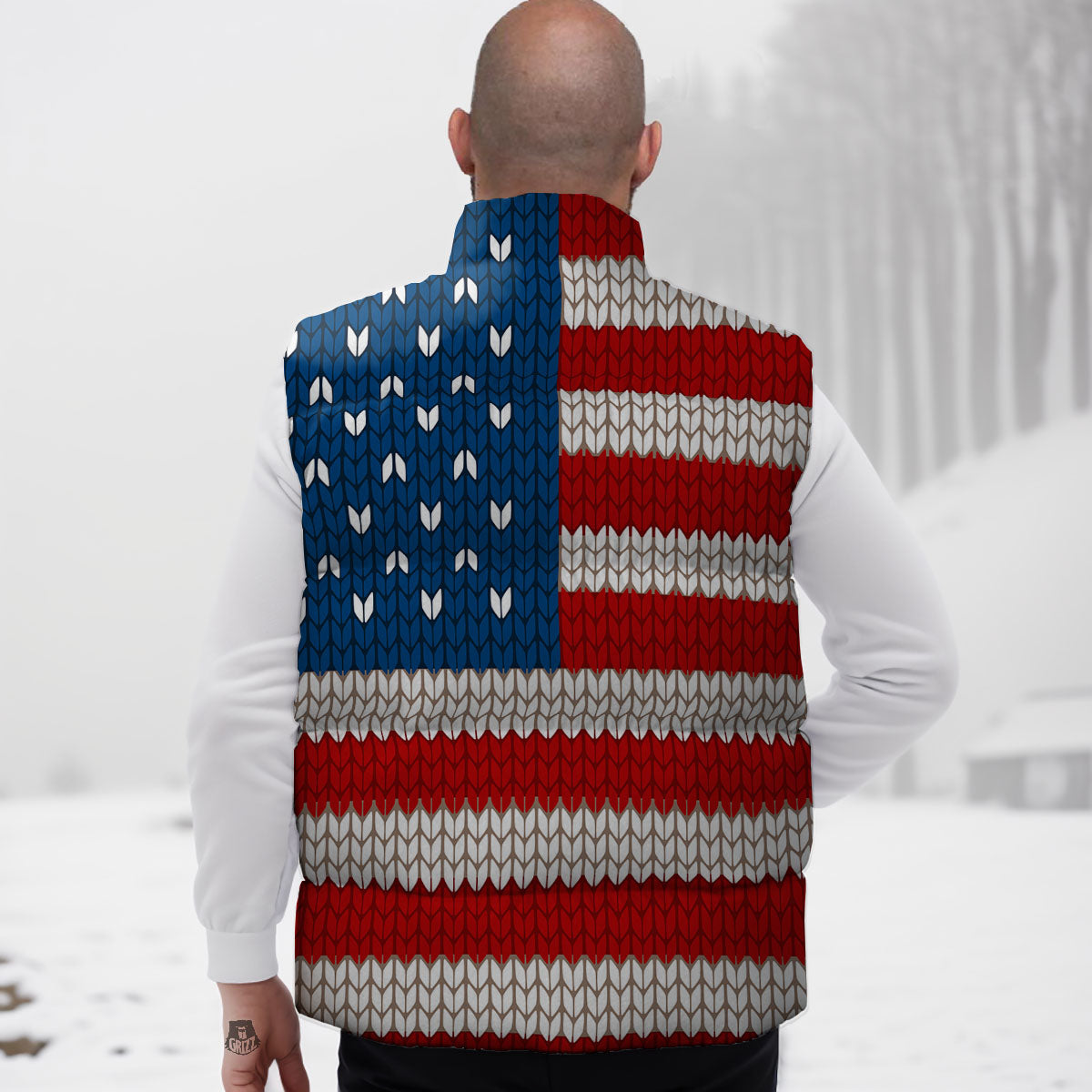 Knitted American Flag Print Down Vest