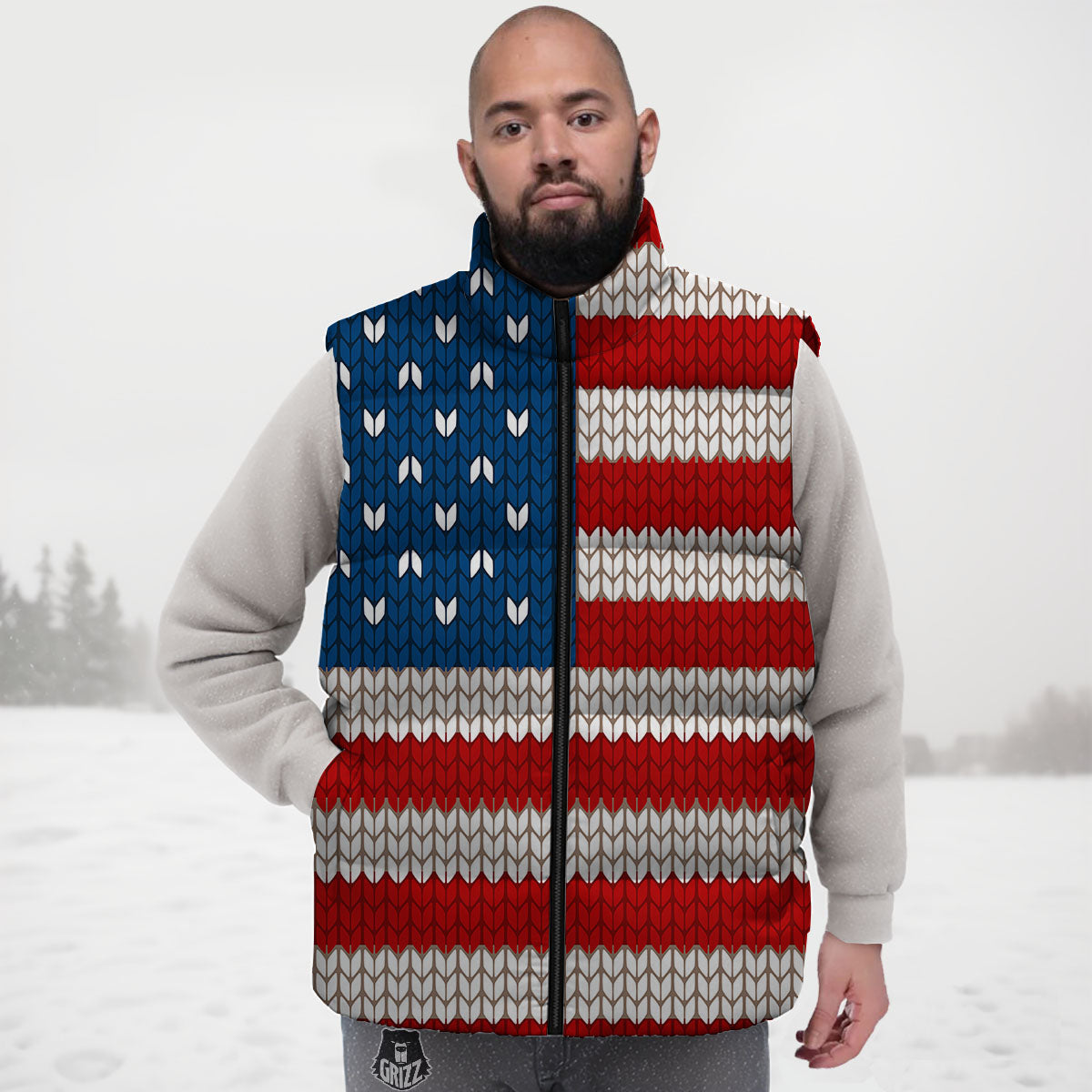 Knitted American Flag Print Down Vest