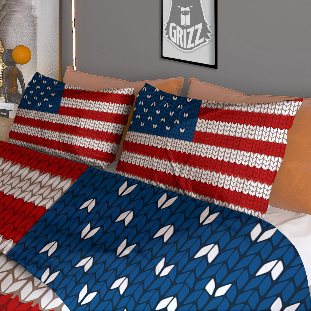 Knitted American Flag Print Duvet Cover Bedding Set