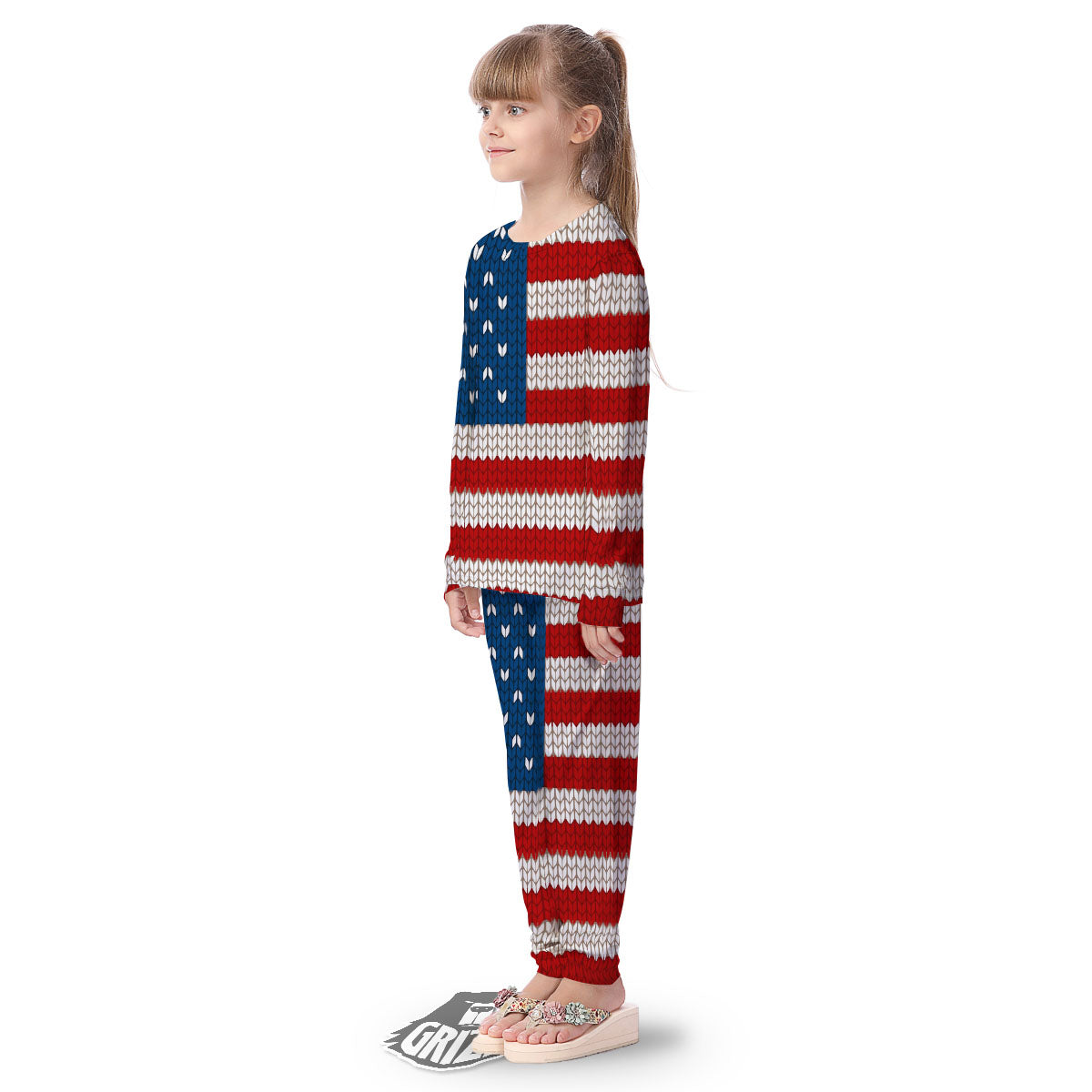 Knitted American Flag Print Kid's Pajamas-grizzshop