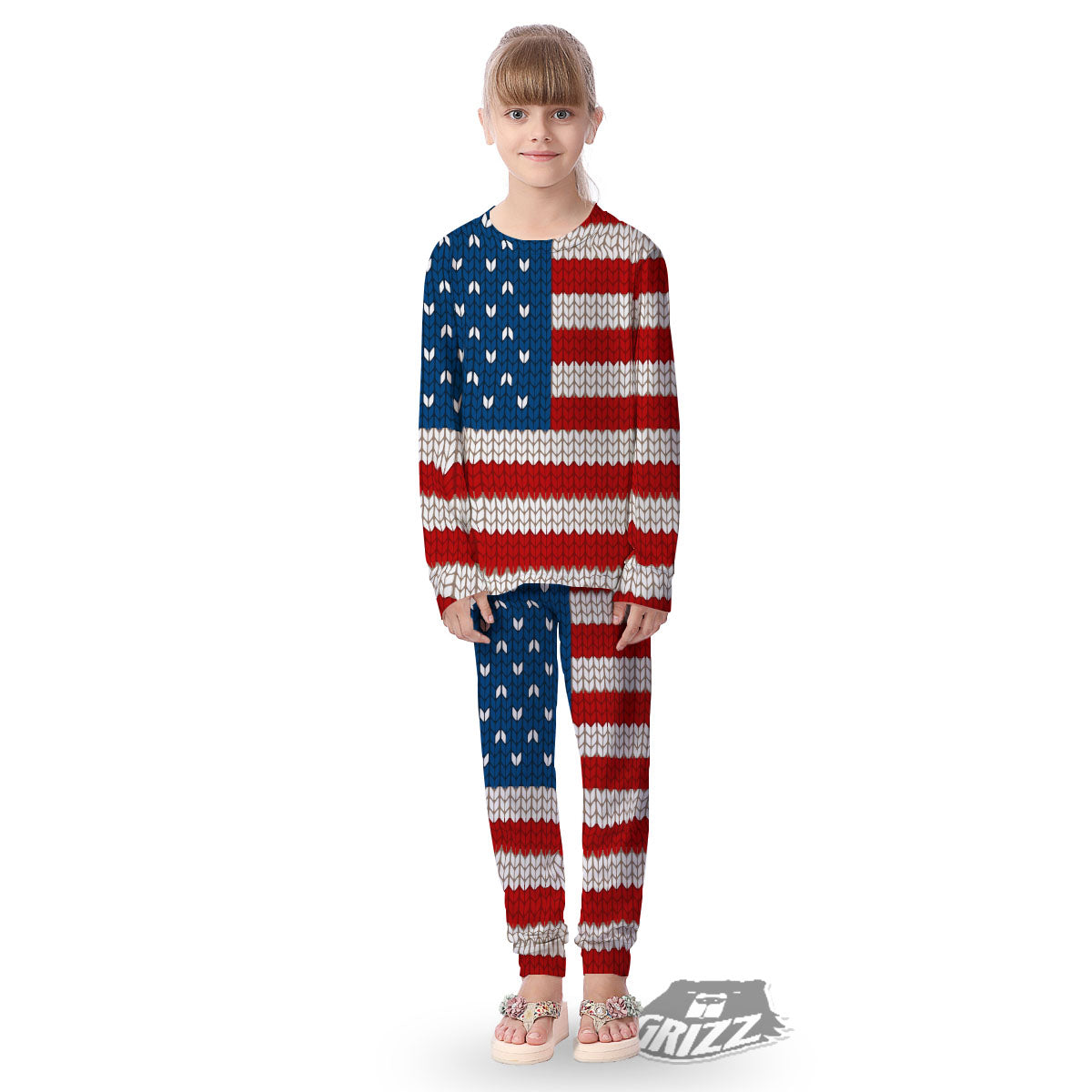 Knitted American Flag Print Kid's Pajamas-grizzshop