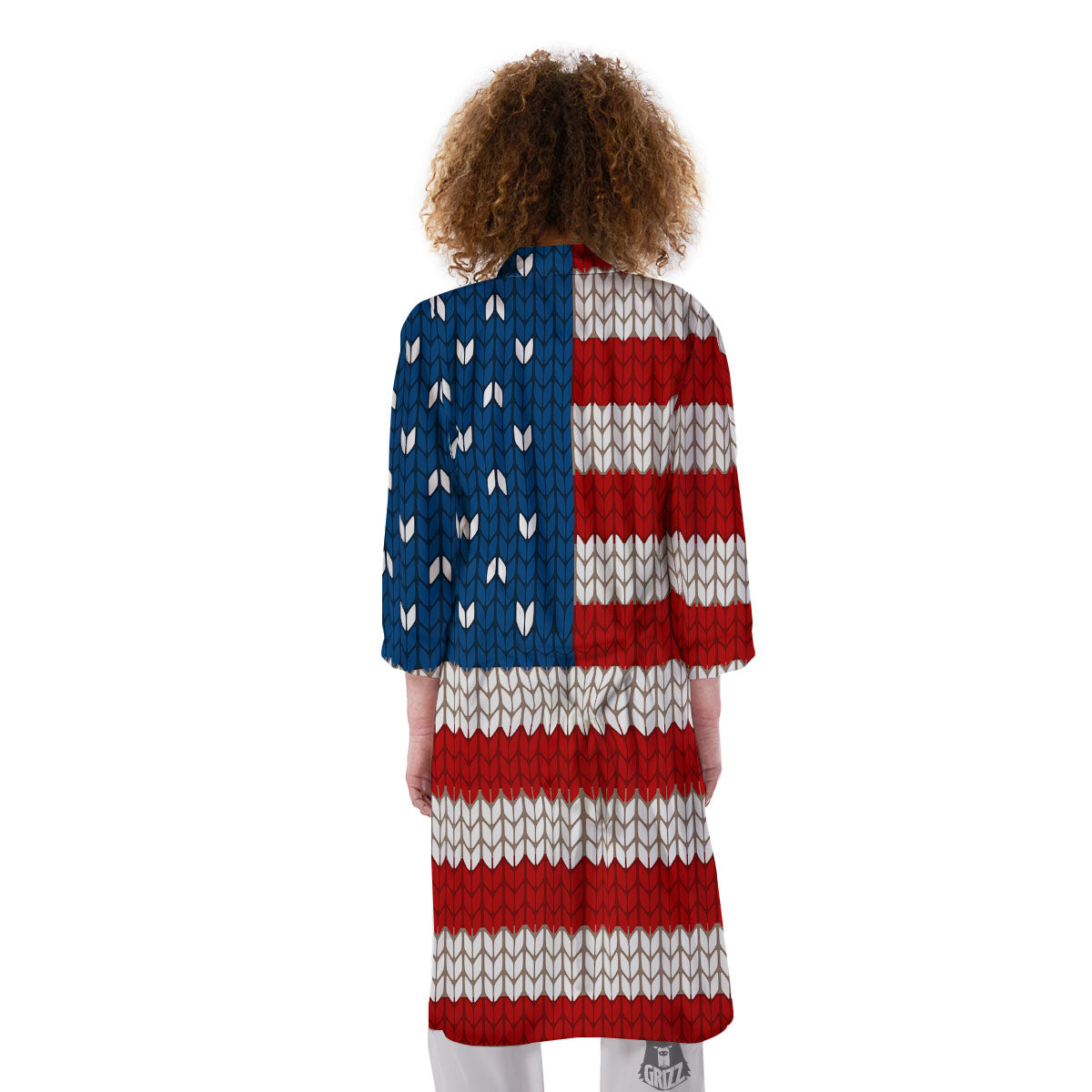 Knitted American Flag Print Kimono-grizzshop