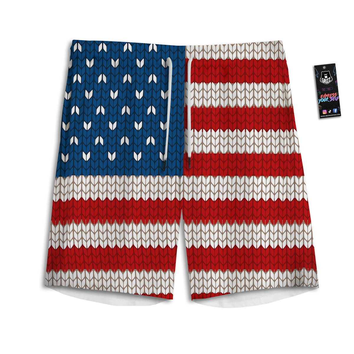 Knitted American Flag Print Men's Athletic Shorts