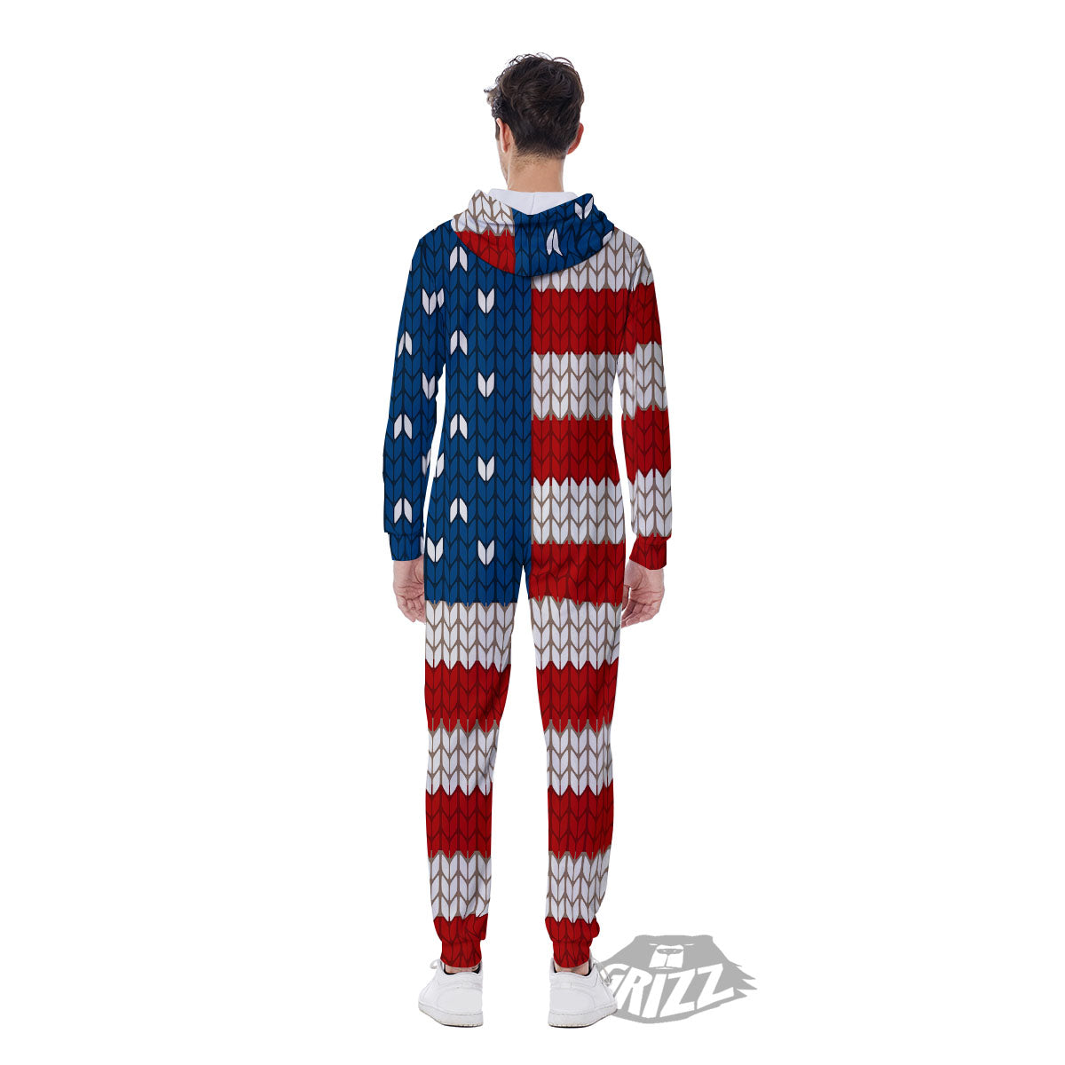 Knitted American Flag Print Men's Jumpsuit-grizzshop