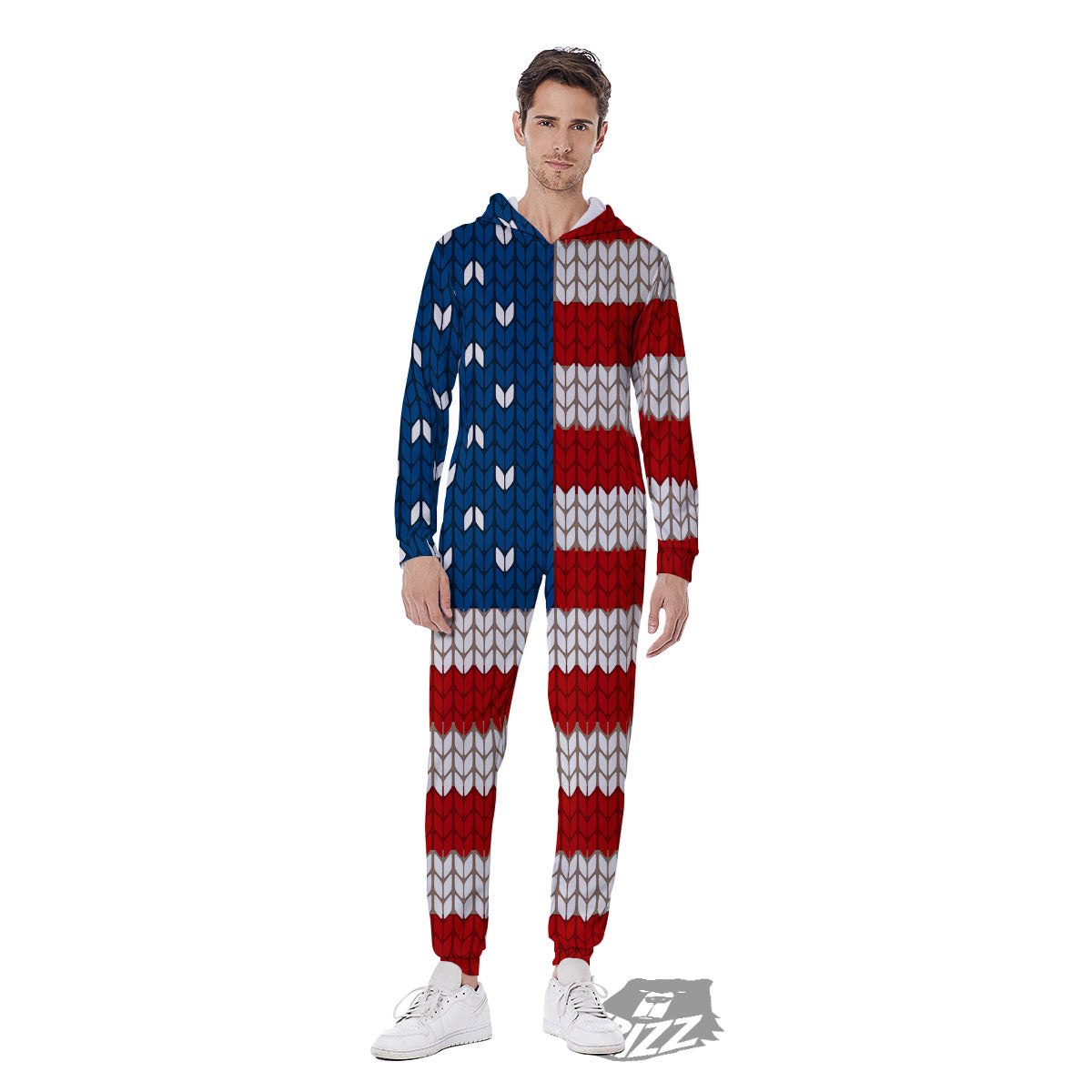 Knitted American Flag Print Men's Jumpsuit-grizzshop