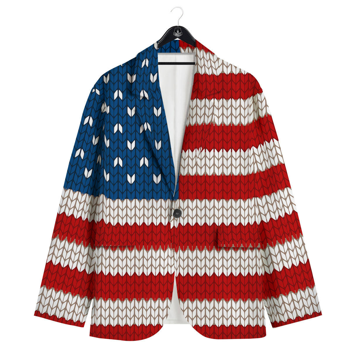 Knitted American Flag Print Men's Sport Coat-grizzshop