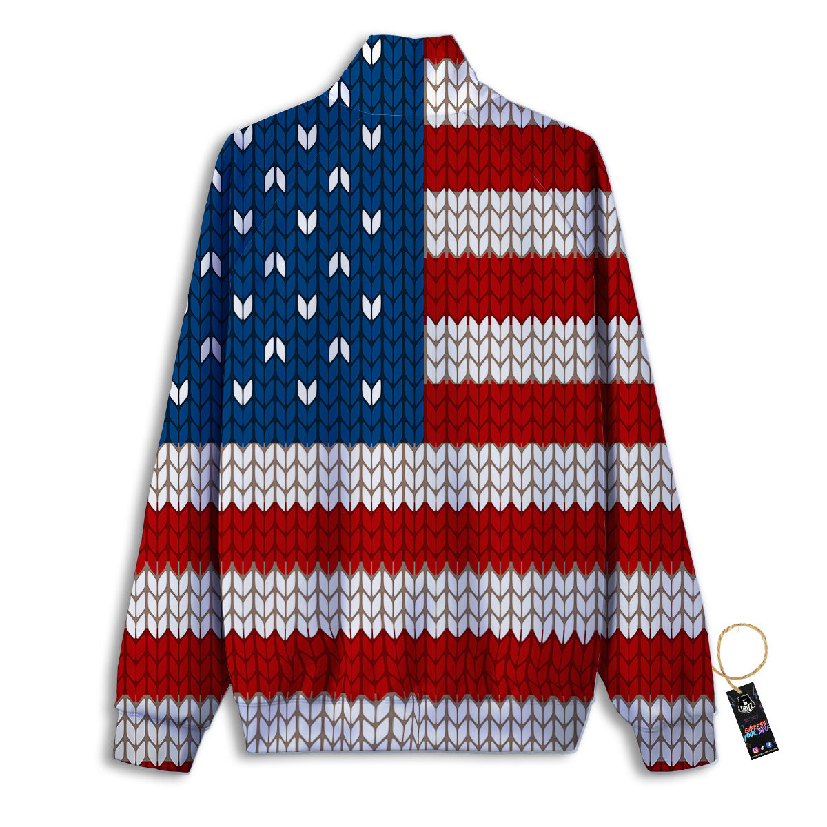 Knitted American Flag Print Track Jacket-grizzshop
