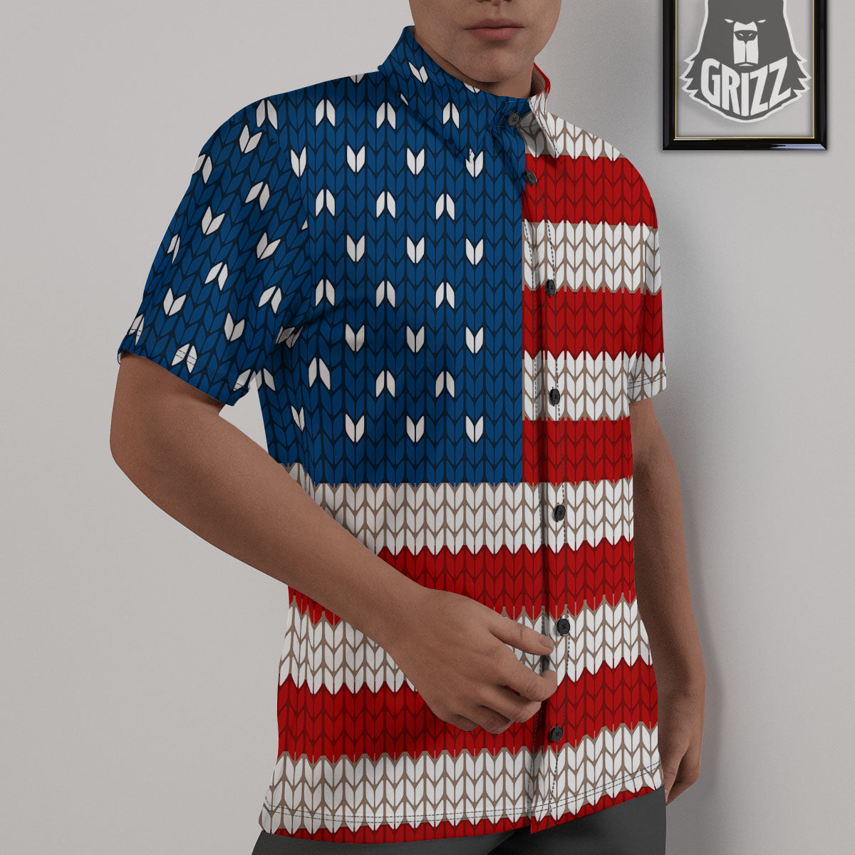 Knitted American Flag Print Untucked Shirts-grizzshop