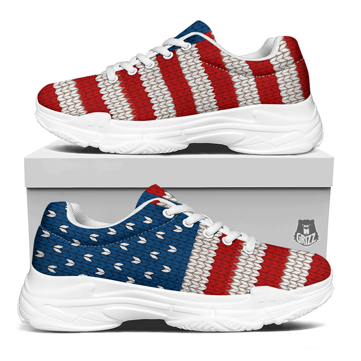 Knitted American Flag Print White Chunky Shoes-grizzshop