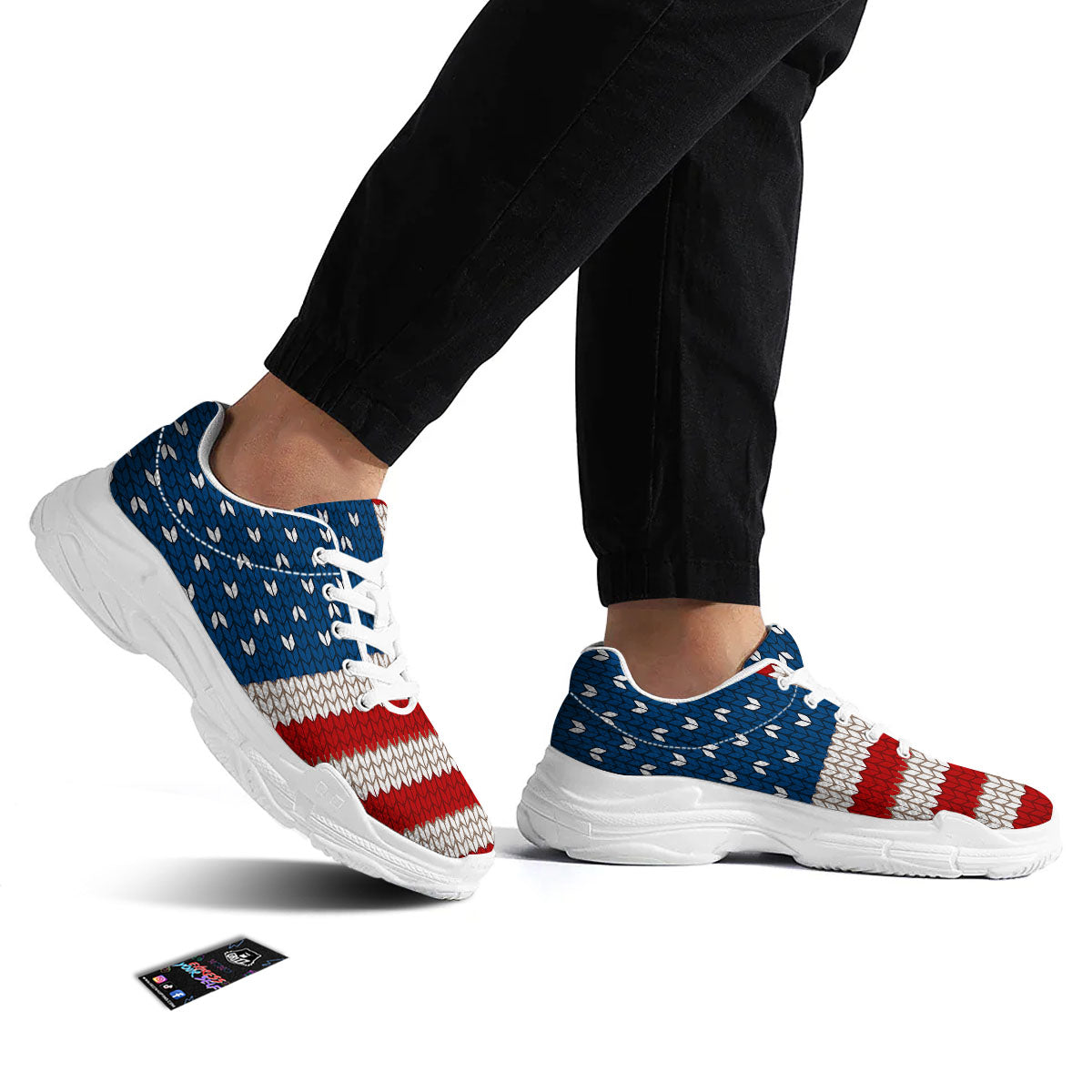 Knitted American Flag Print White Chunky Shoes-grizzshop