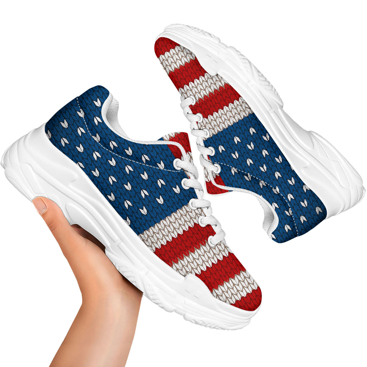 Knitted American Flag Print White Chunky Shoes-grizzshop